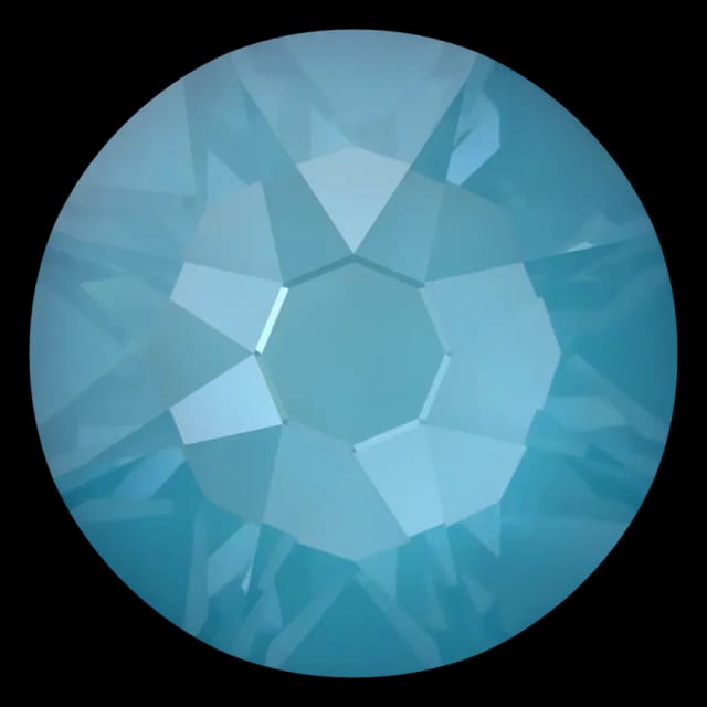 Cristal rond bleu canard pour bijou dentaire, vu de face