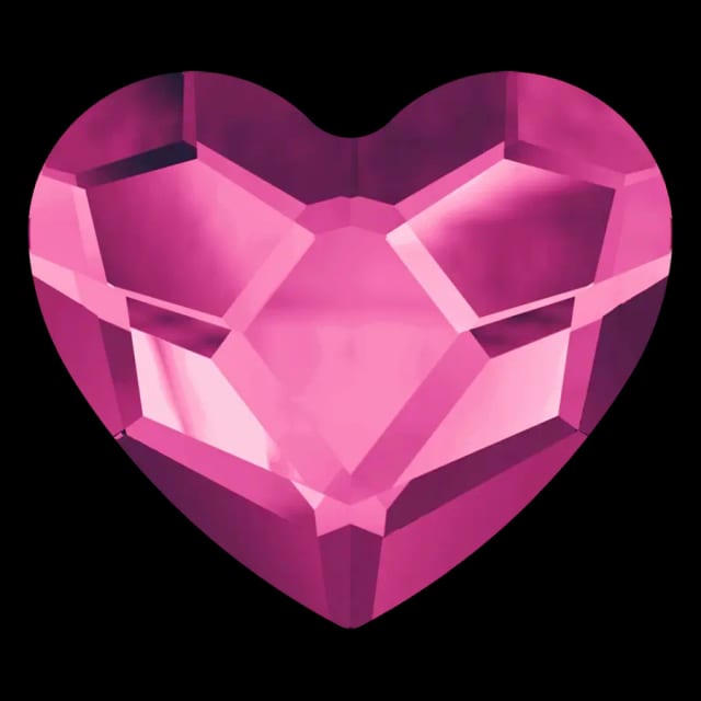 Cristal cœur cœur fuchsia pour bijou dentaire, vu de face