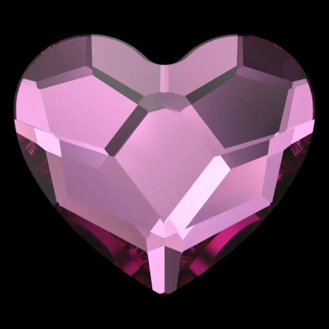 Cristal cœur cœur rose foncé pour bijou dentaire, vu de face