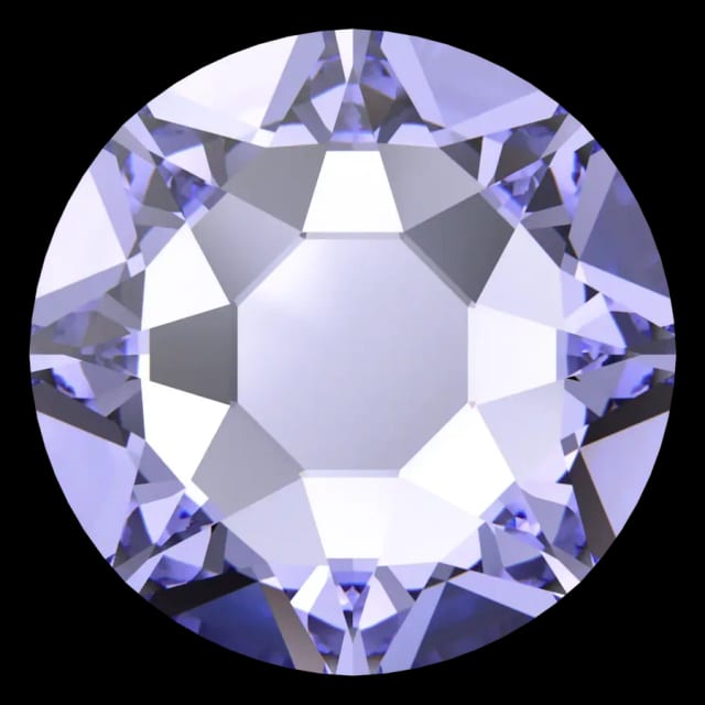 Cristal rond lavande de provence pour bijou dentaire, vu de face