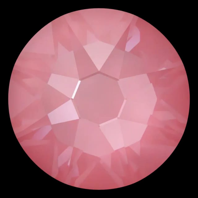 Cristal rond rose dahlia pour bijou dentaire, vu de face