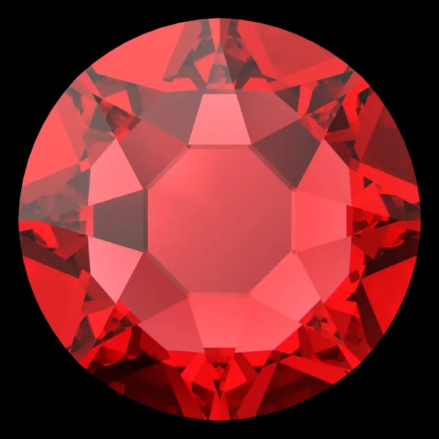Cristal rond rouge clair pour bijou dentaire, vu de face