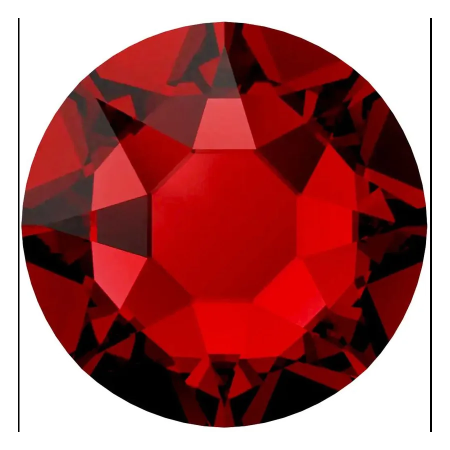 Cristal rond rouge profond pour bijou dentaire, vu de face