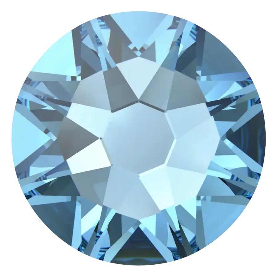 Cristal rond bleu aigue-marine pour bijou dentaire, vu de face