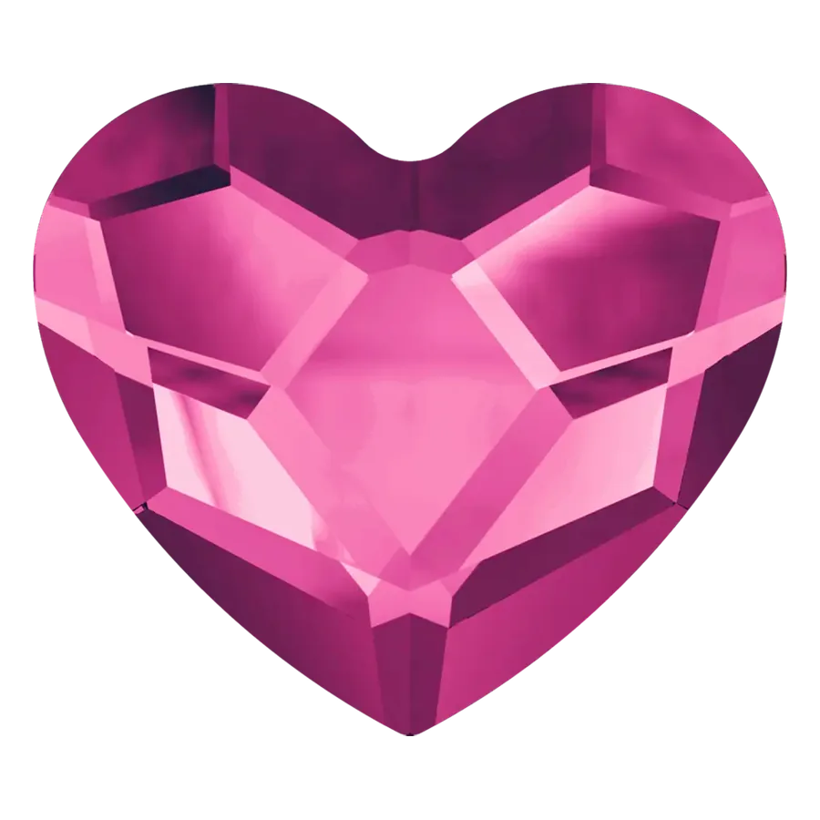 Cristal cœur cœur fuchsia pour bijou dentaire, vu de face