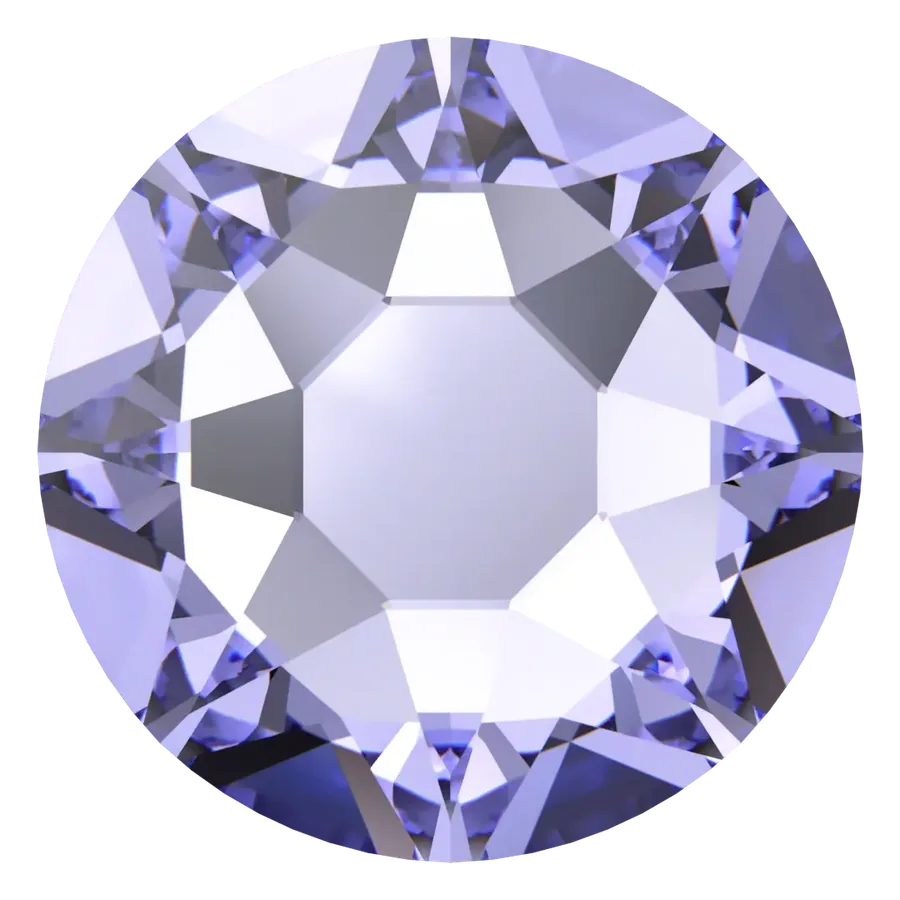 Cristal rond lavande de provence pour bijou dentaire, vu de face