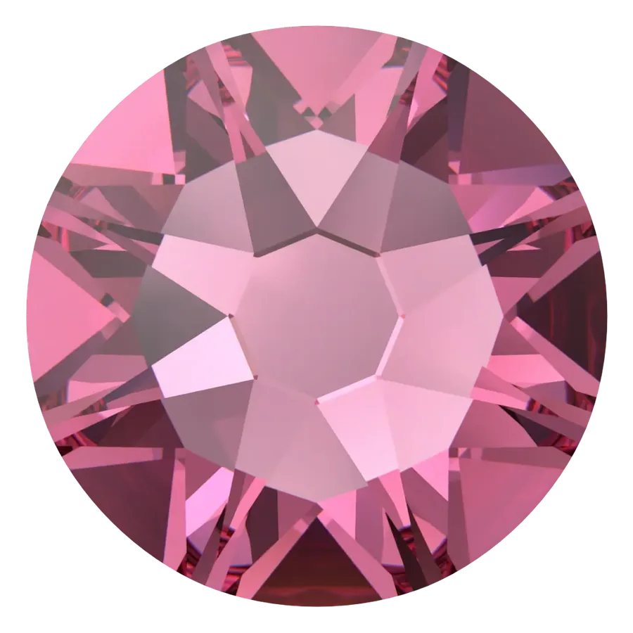 Cristal rond rose vif pour bijou dentaire, vu de face
