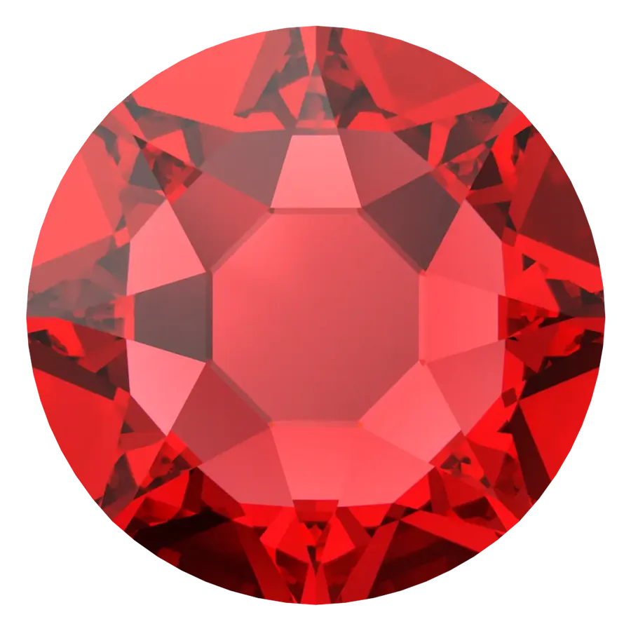 Cristal rond rouge clair pour bijou dentaire, vu de face